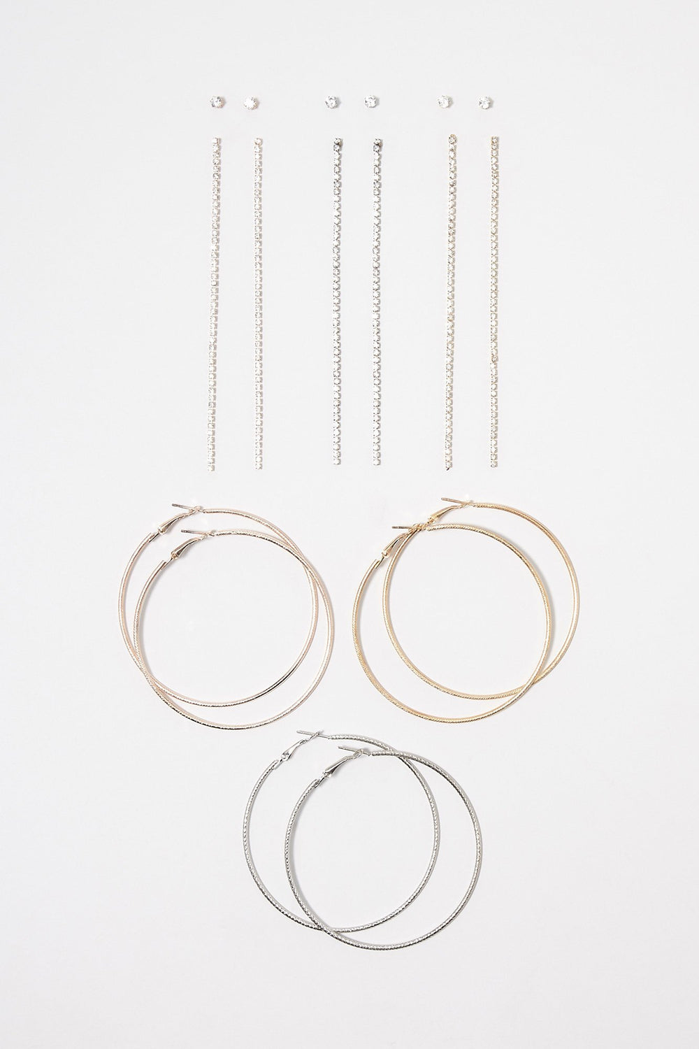 Women Pendants d'oreilles et créoles avec clous et pierres du Rhin (9 paires) Varié