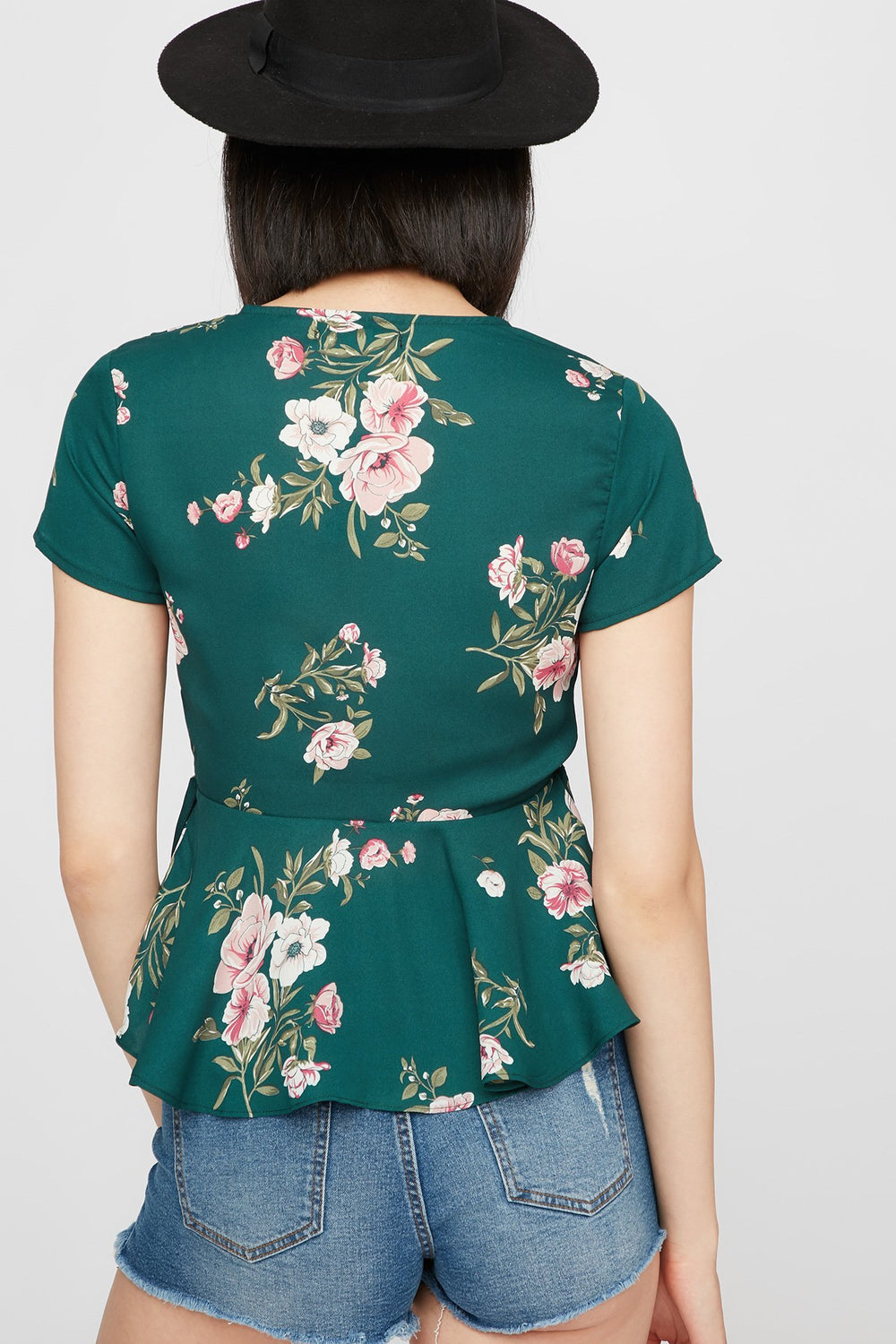 Women Blouse cache-cur volantée fleurie Vert chasseur