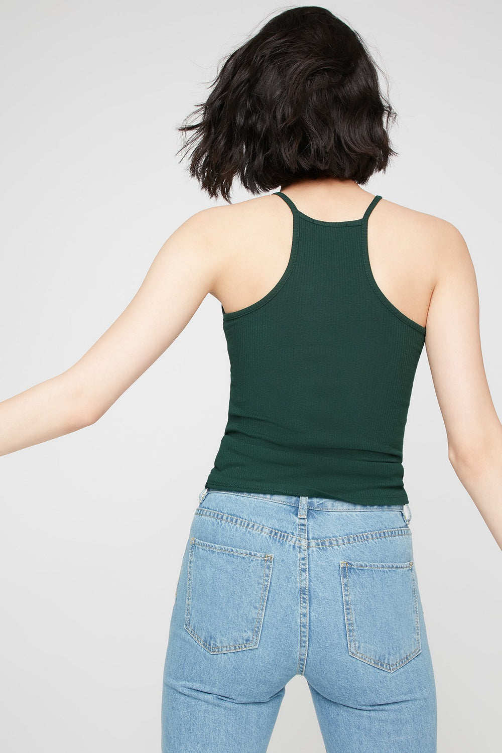 Women Camisole côtelée à col roulé Vert chasseur