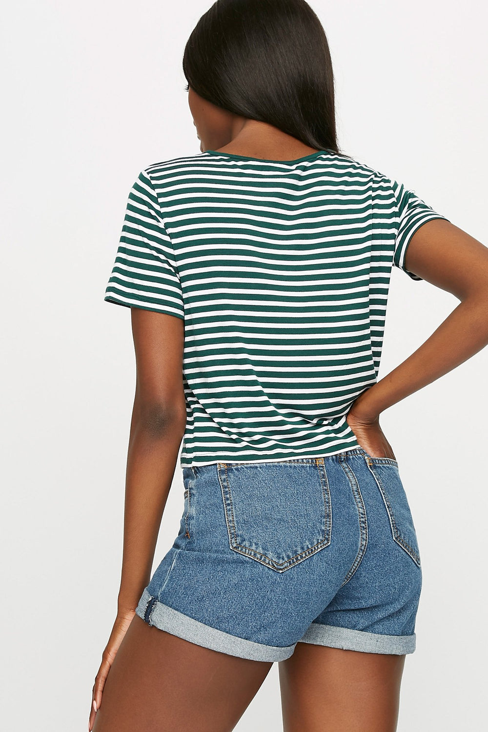 Women T-shirt cache-cur léger rayé Vert chasseur