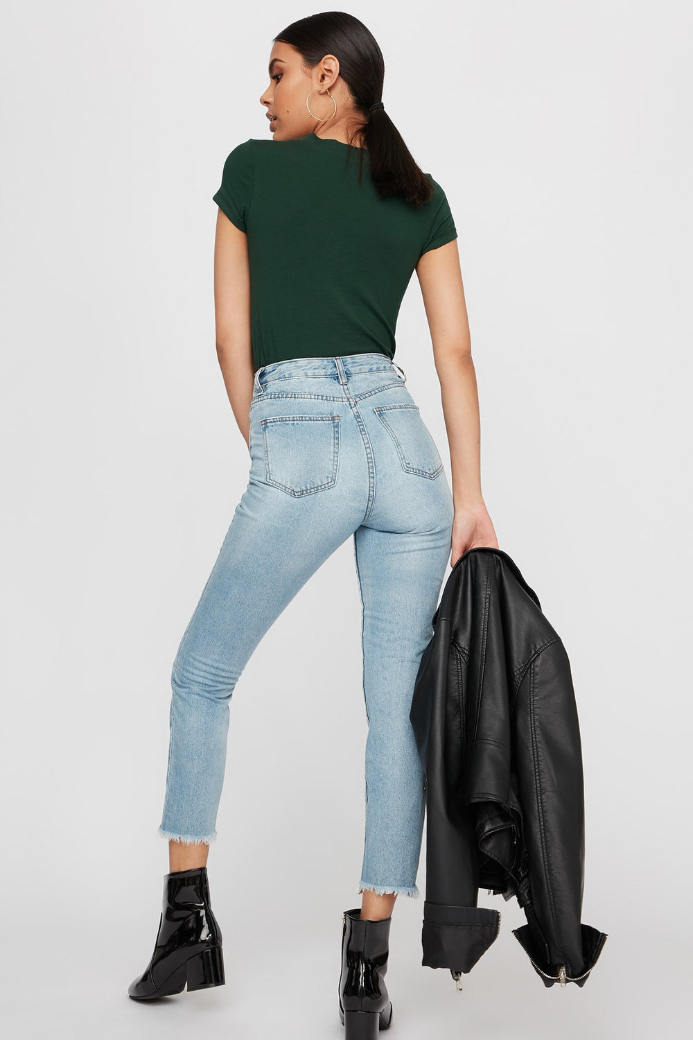 Women T-shirt de base à encolure en V Vert chasseur