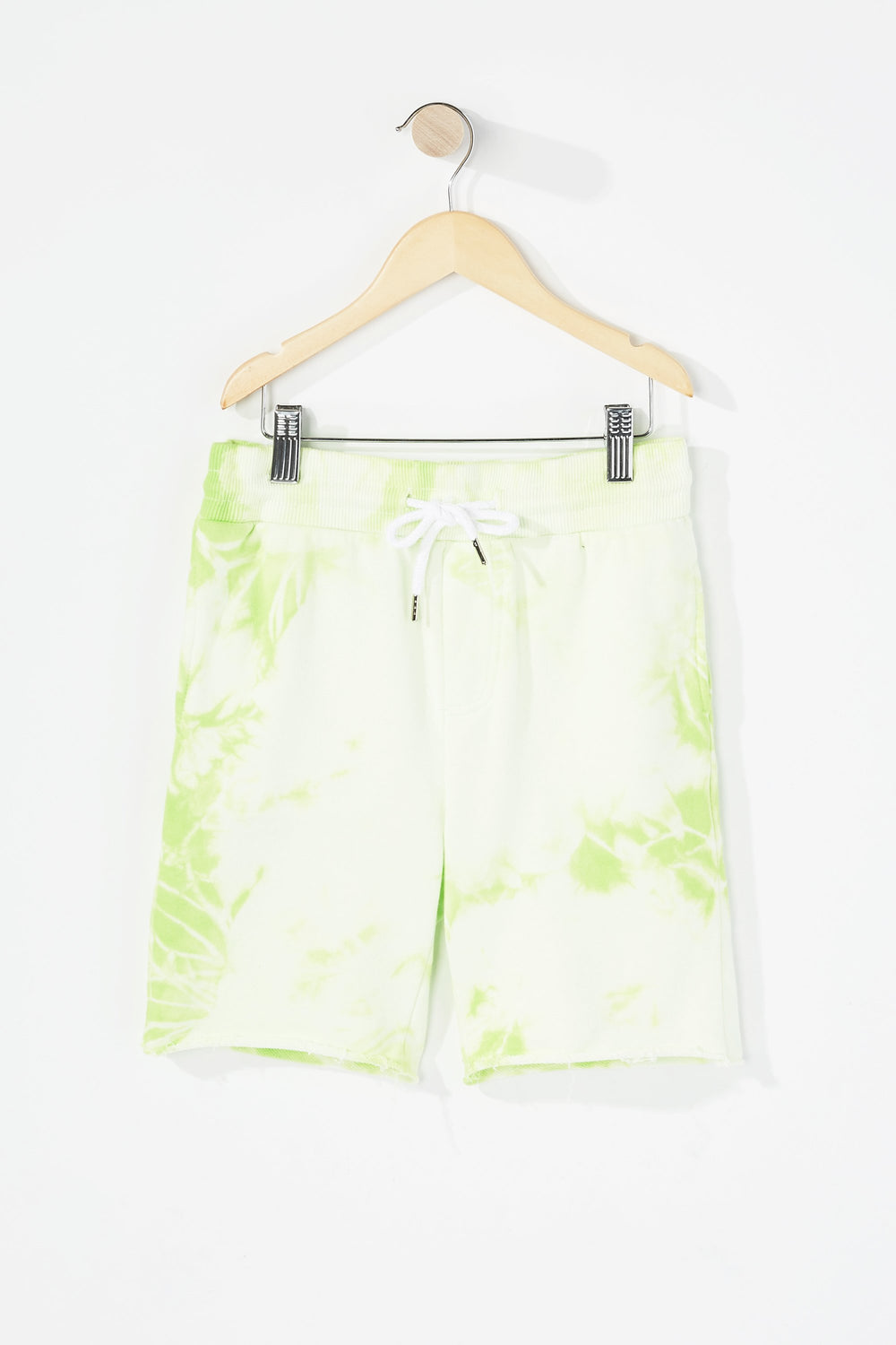 Kids Short en molleton teint par espacement à taille coulissante pour garçon Vert fluo