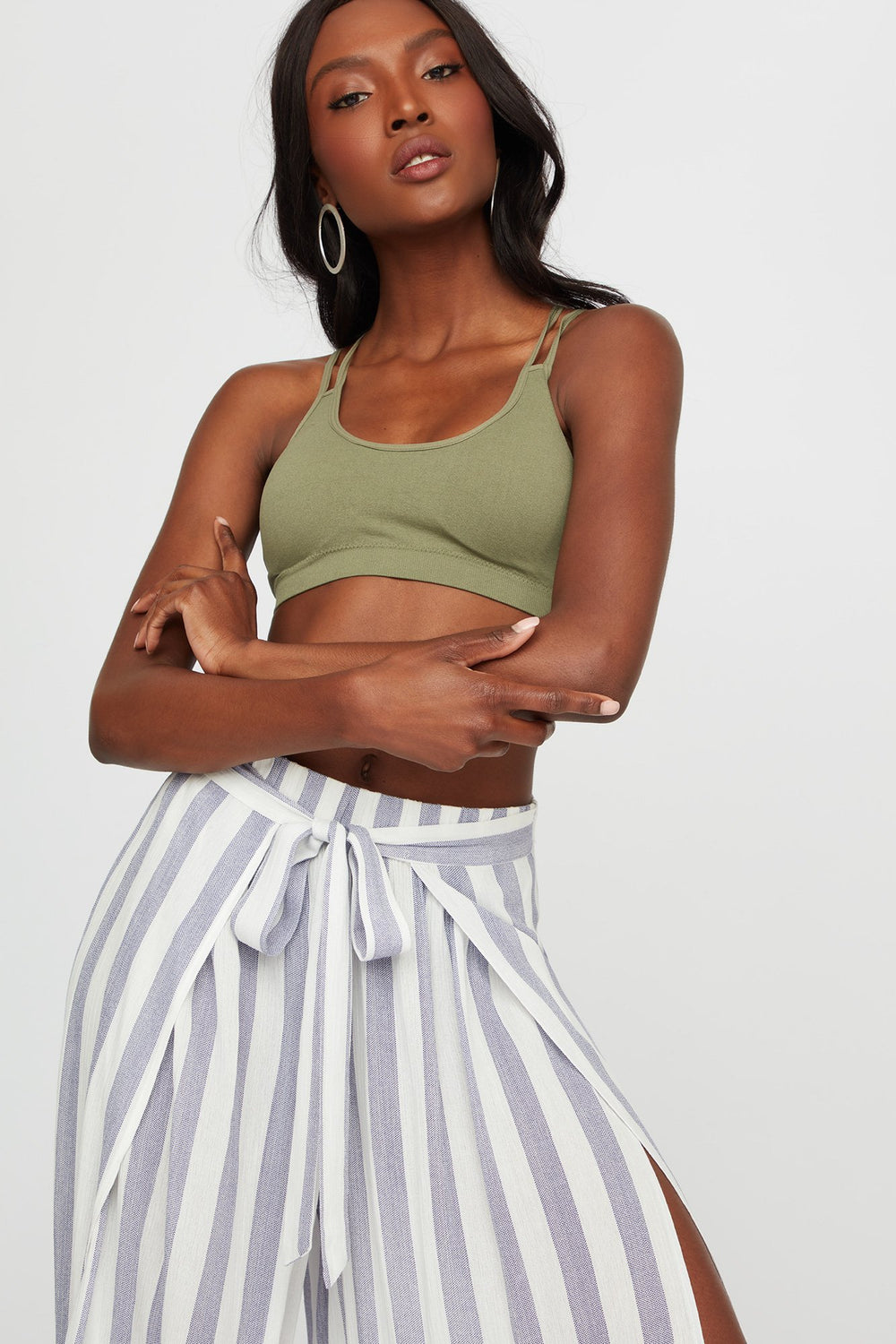 Women Bustier sans couture croisé au dos Vert foncé