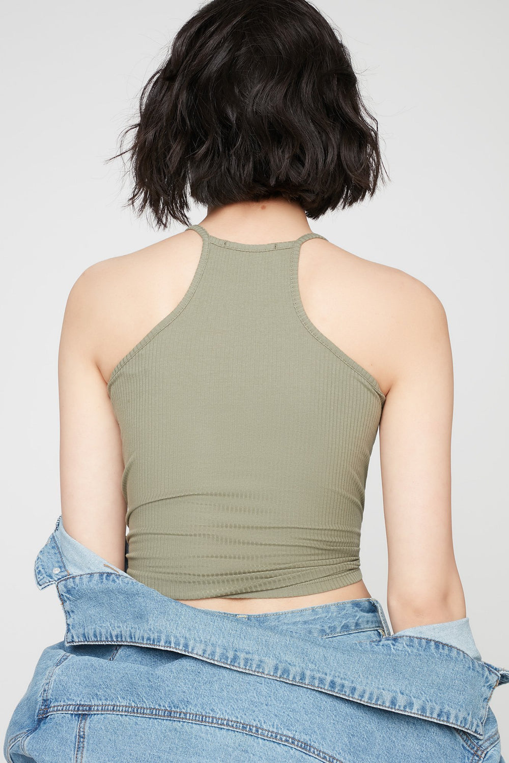 Women Camisole côtelée à col roulé Vert foncé