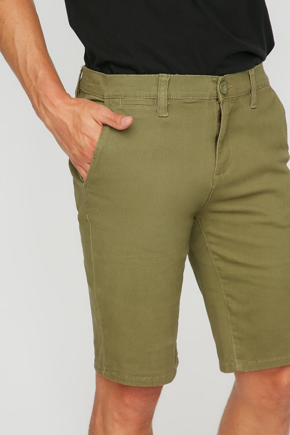 Men Short chino mince à devant plat Vert foncé