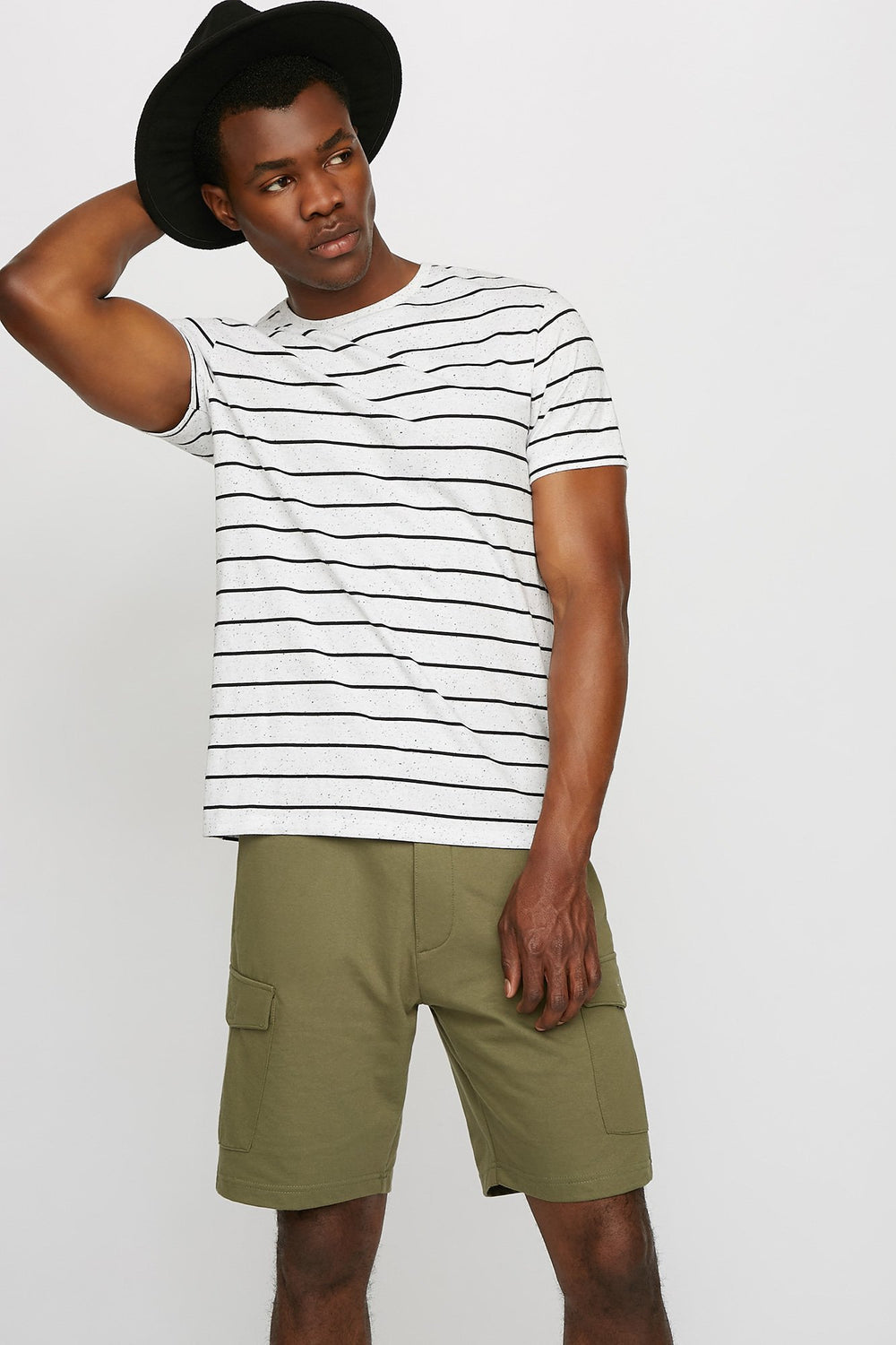 Men Short de jogging cargo mince en molleton à taille coulissante Vert foncé