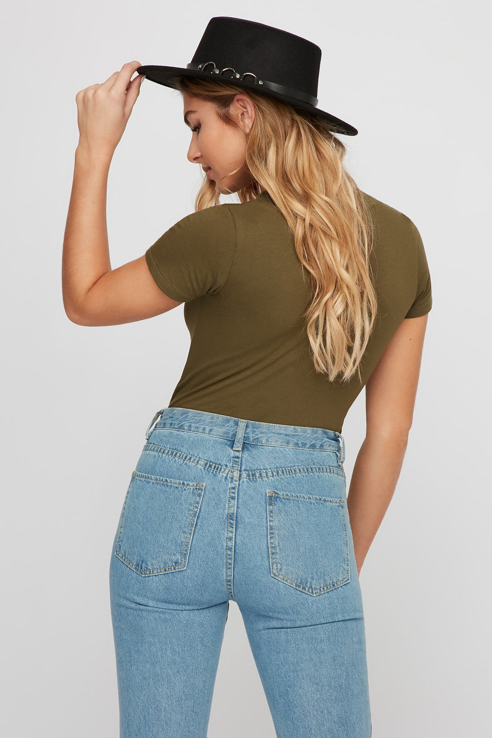 Women T-shirt de base doux à encolure en V Vert foncé