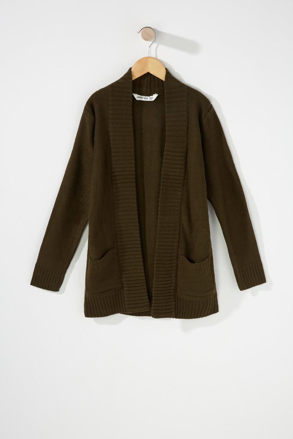 Kids Cardigan ouvert en tricot avec poches pour fille Vert foncé