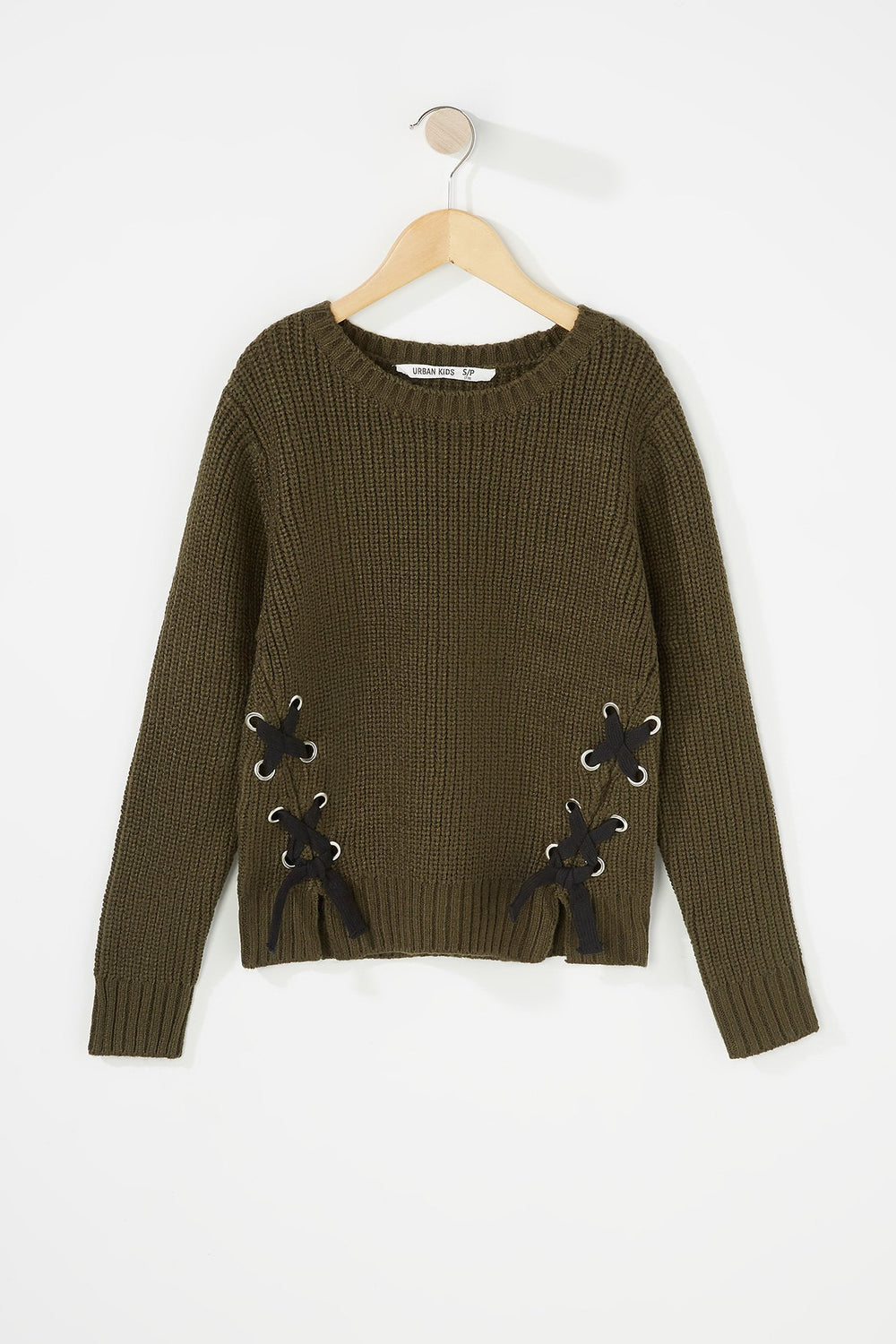 Kids Chandail à enfiler en tricot lacé pour fille Vert foncé