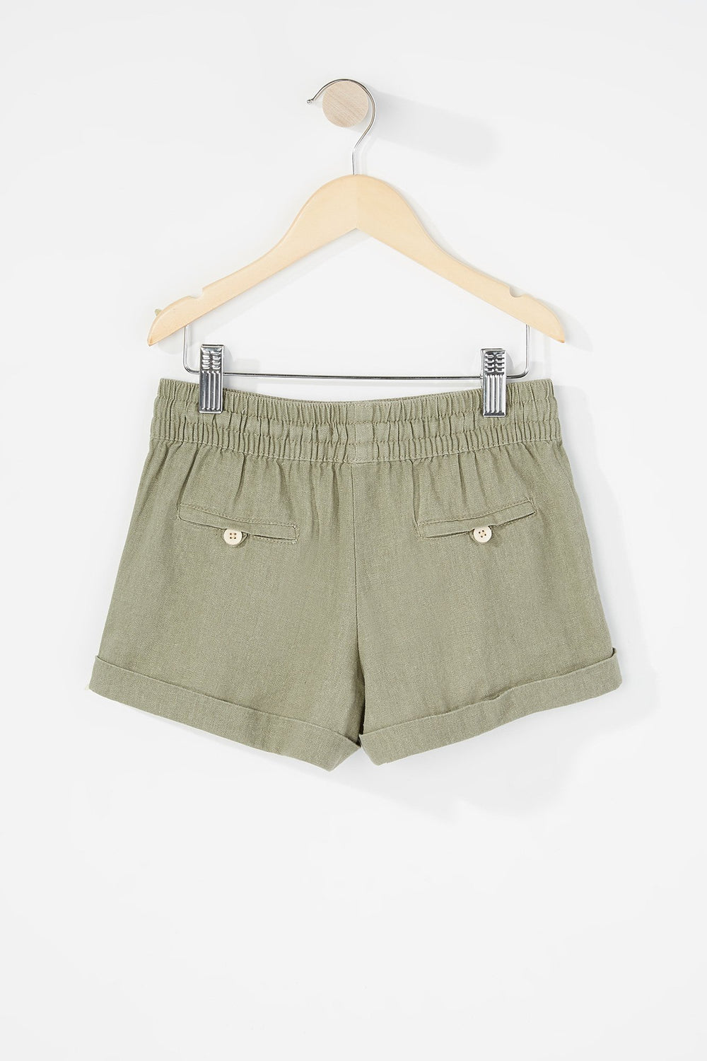 Kids Short en lin à taille coulissante pour fille Vert foncé