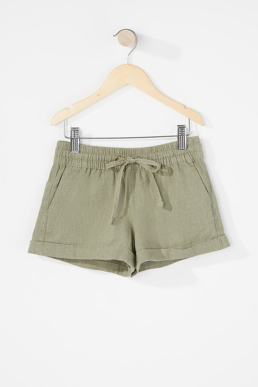 Kids Short en lin à taille coulissante pour fille Vert foncé