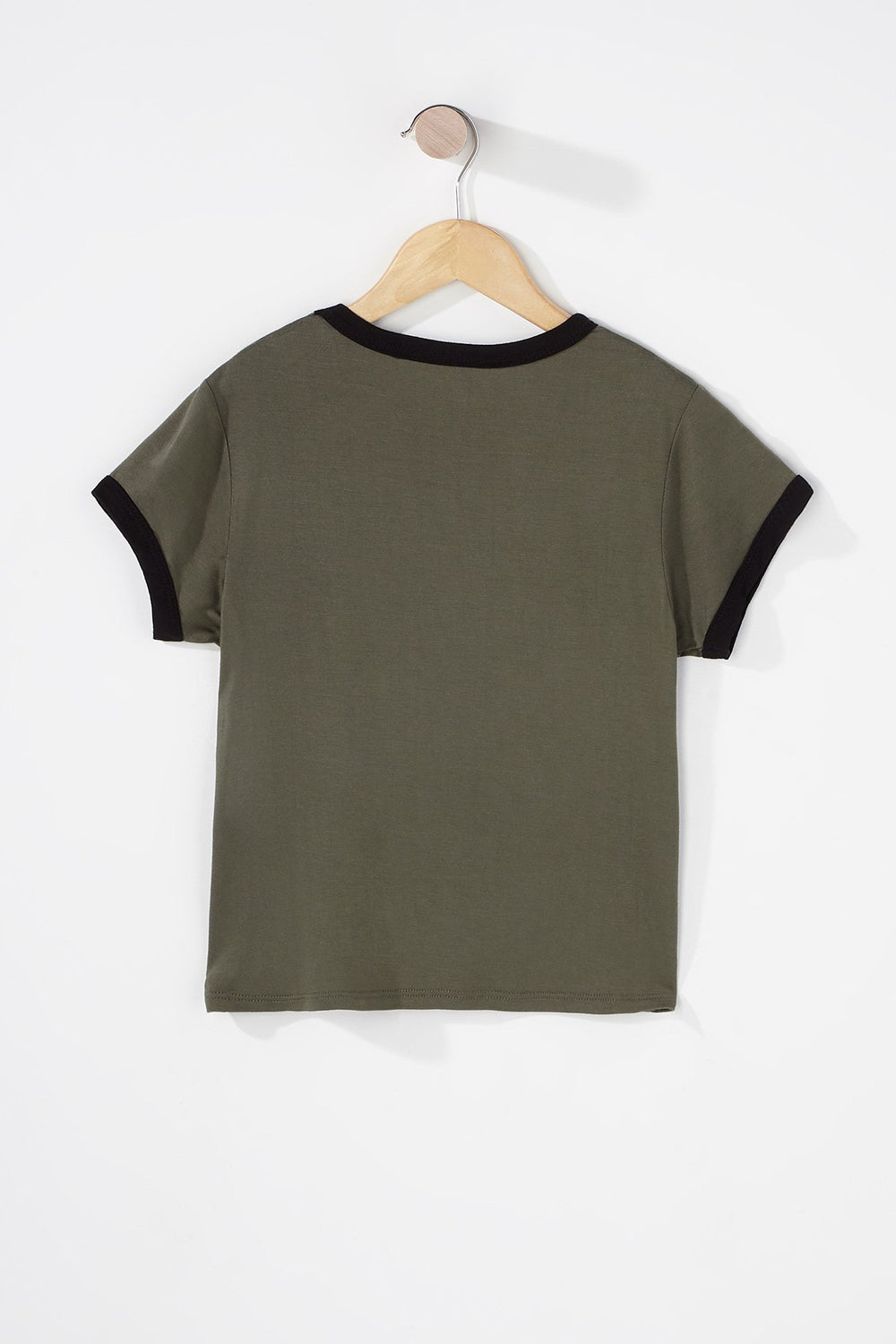 Kids T-shirt à liséré contrastant coloré pour fille Vert foncé