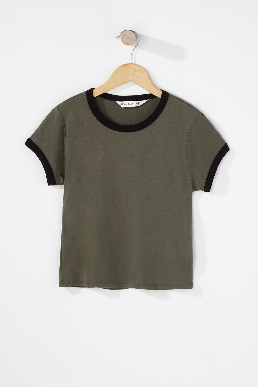 Kids T-shirt à liséré contrastant coloré pour fille Vert foncé