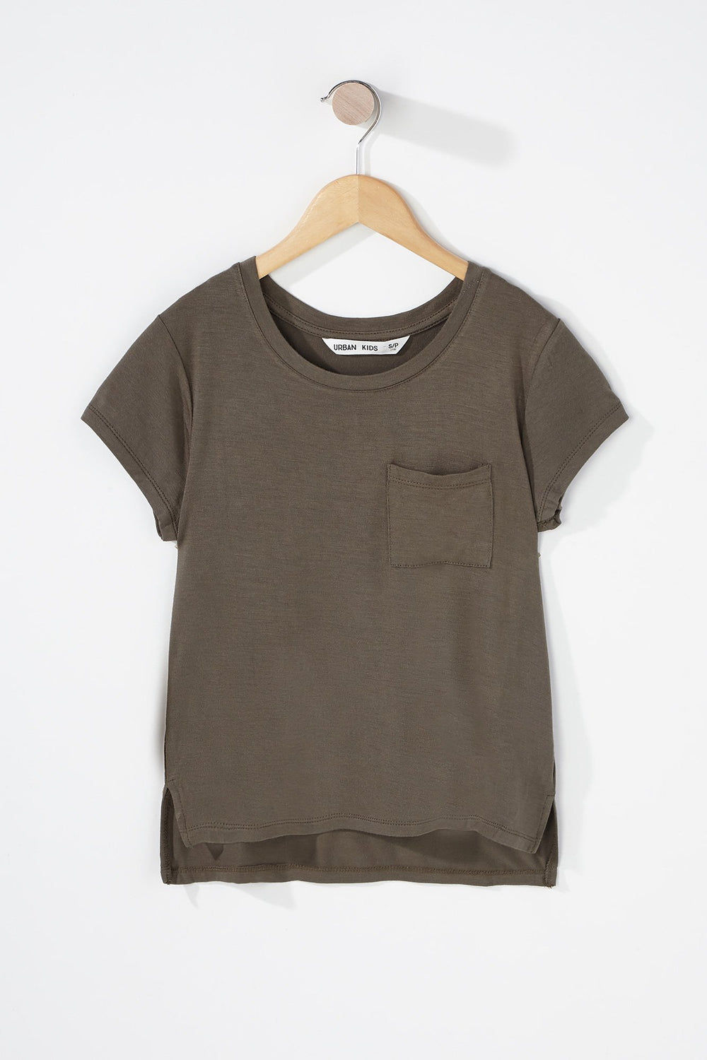 Kids T-shirt de base asymétrique avec poche à encolure arrondie pour fille Vert foncé