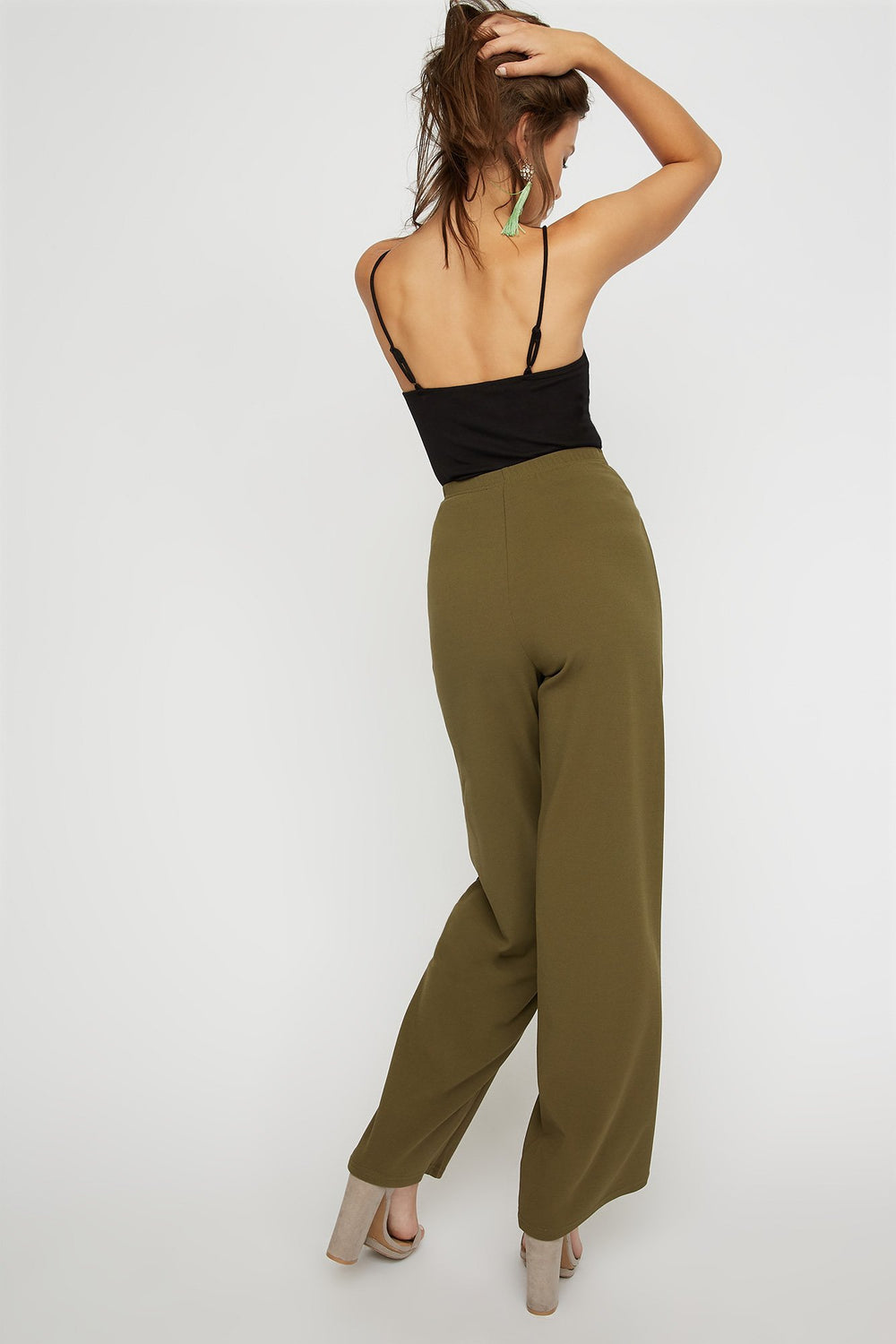 Women Pantalon à jambe large avec attache Vert