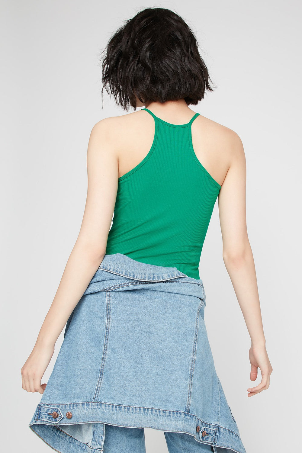 Women Camisole côtelée à col roulé Vert