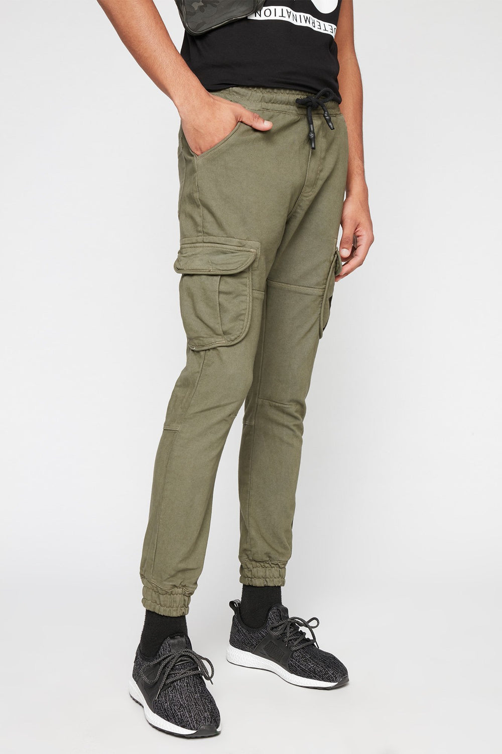 Men Pantalon de jogging cargo en molleton avec poches et taille coulissante Vert