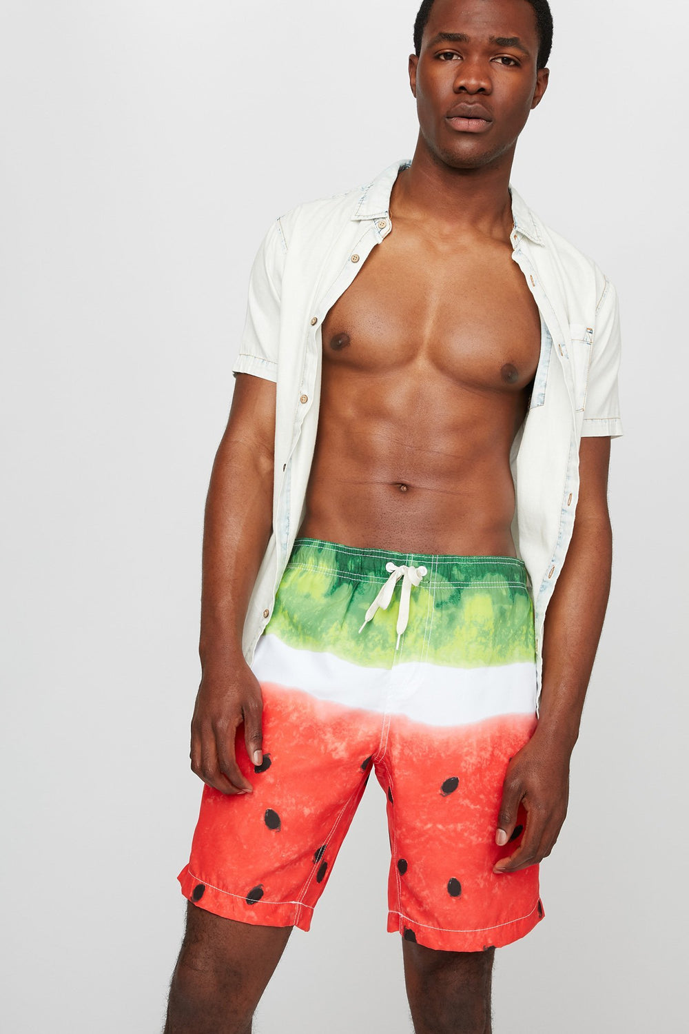 Men Short de surfeur imprimé à taille coulissante Vert
