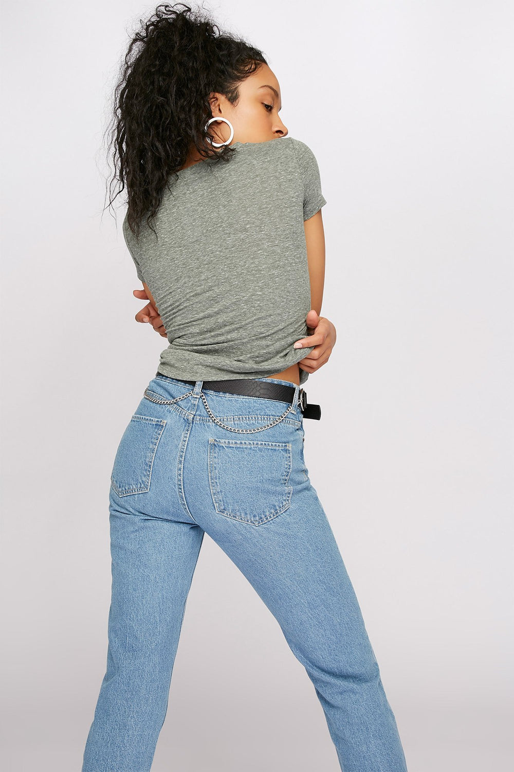 Women T-shirt de base teint par espacements à encolure en V Vert