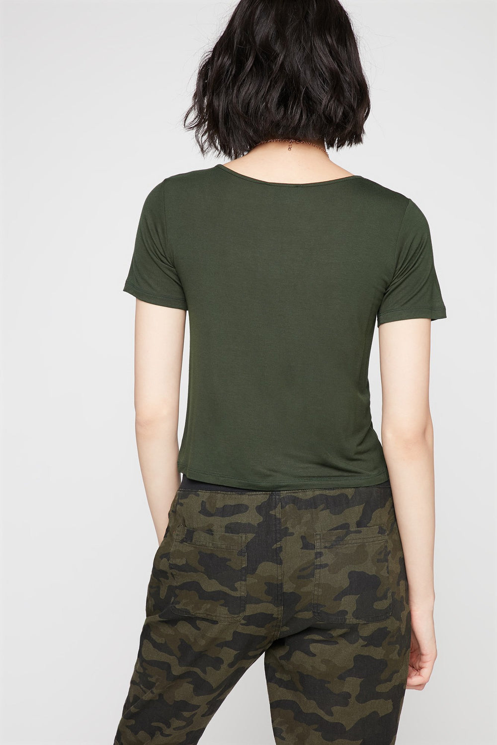 Women T-shirt léger à motif de cage à l'encolure Vert