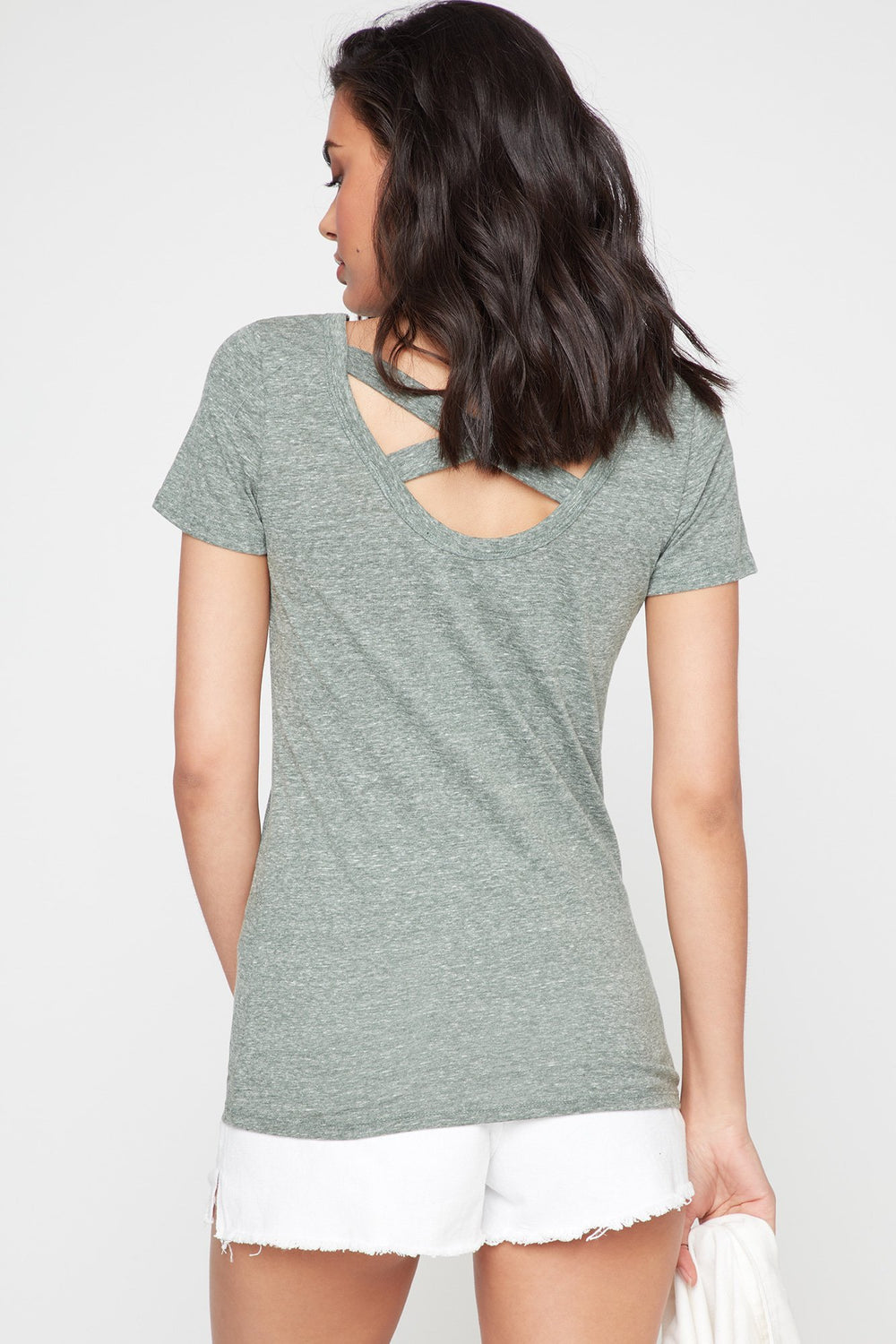 Women T-shirt léger croisé au dos Vert