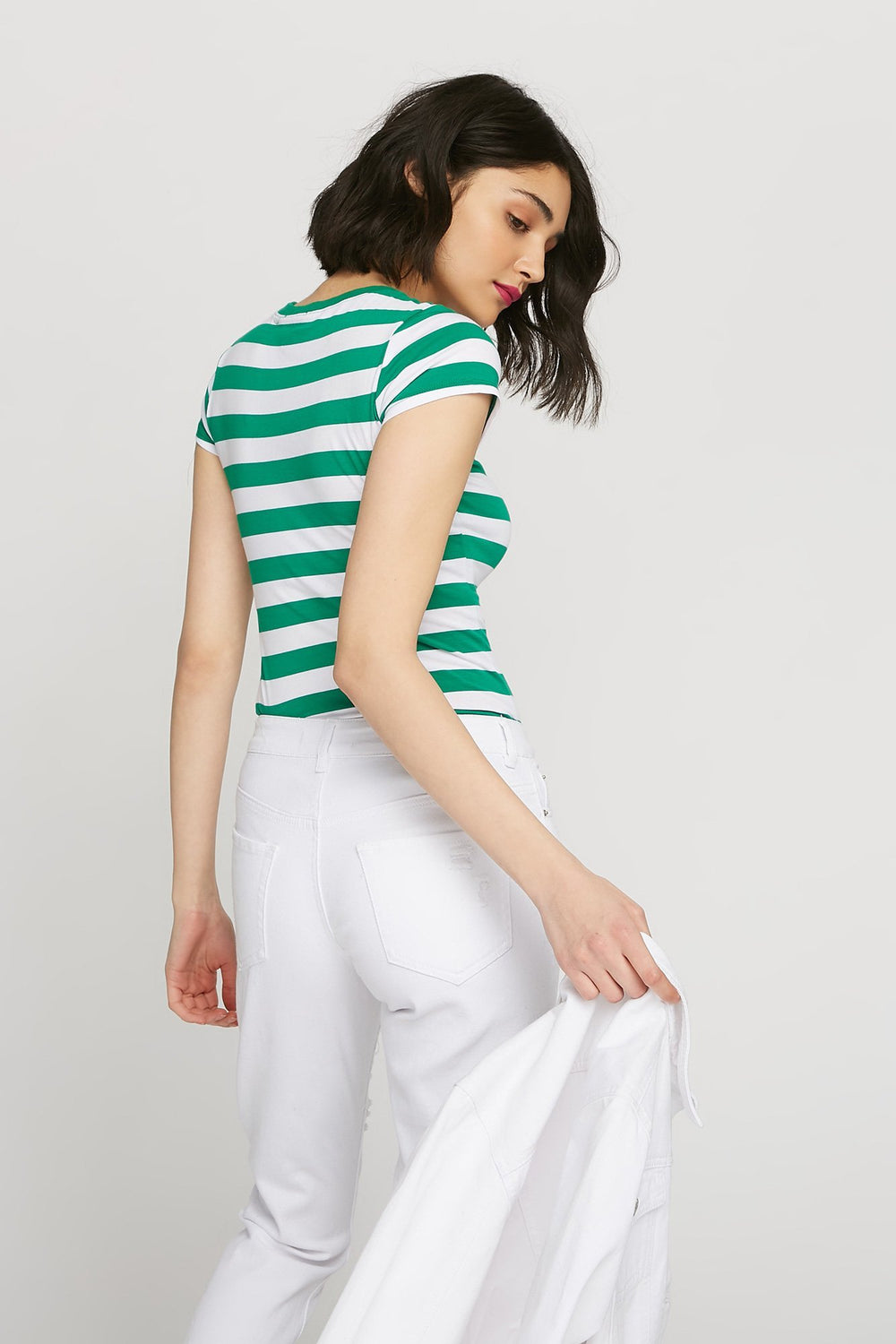 women T-shirt rayé à encolure arrondie Vert