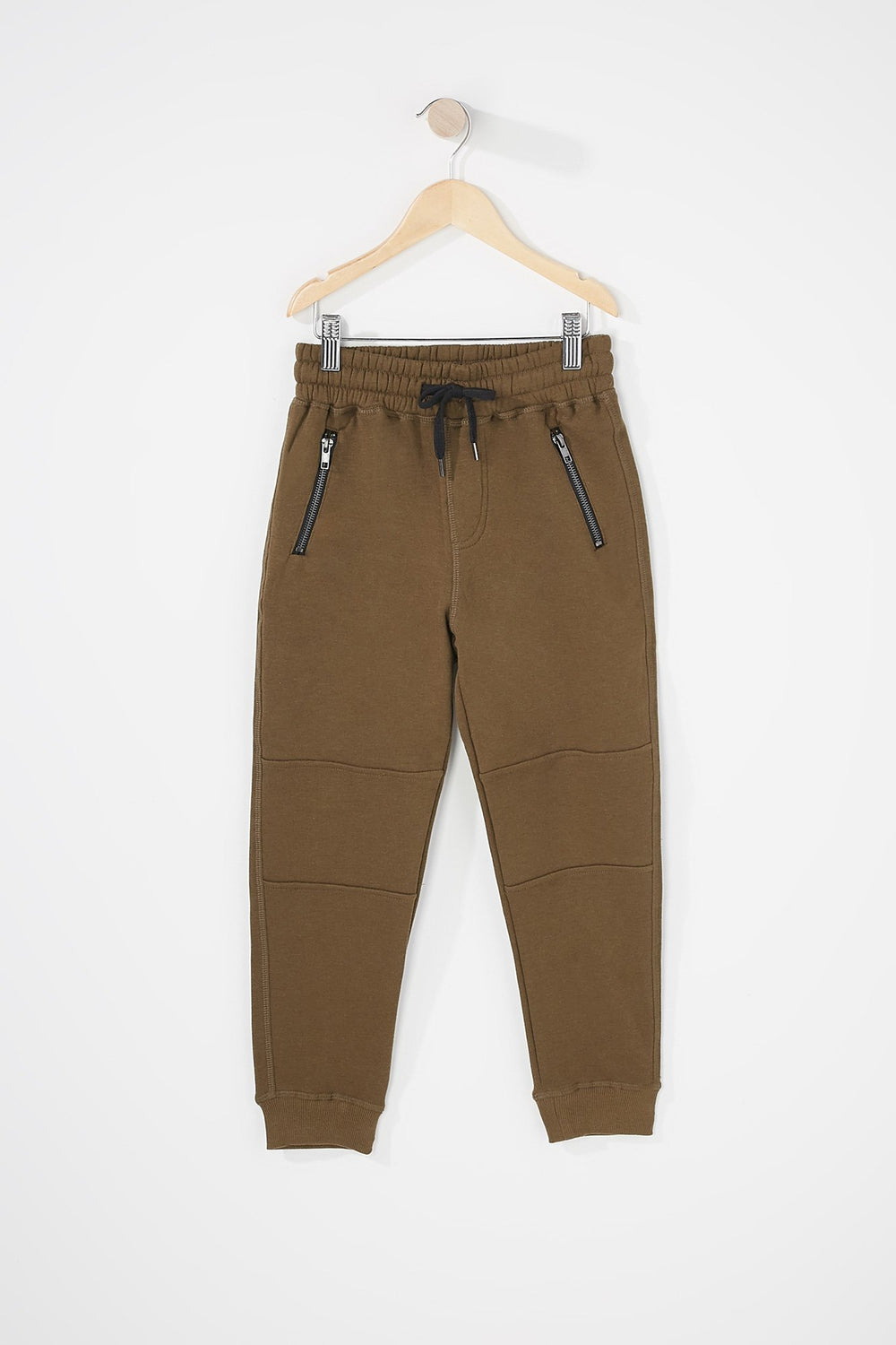 Kids Pantalon de jogging en molleton avec fermeture à glissière et taille coulissante pour garçon Vert