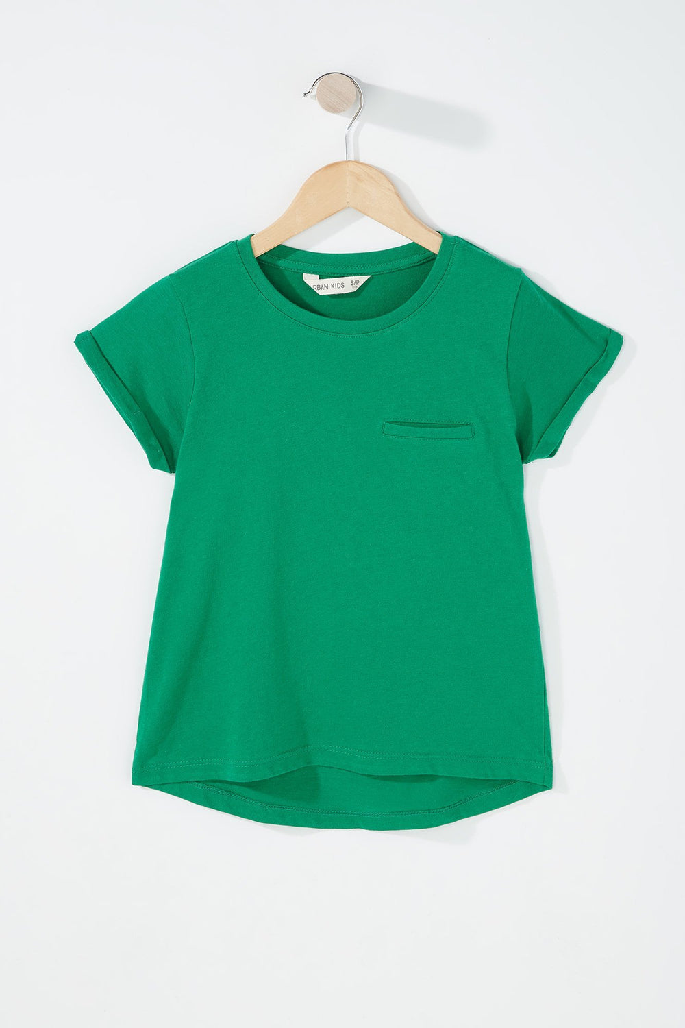Kids T-shirt avec poche et ourlet arrondi pour fille Vert