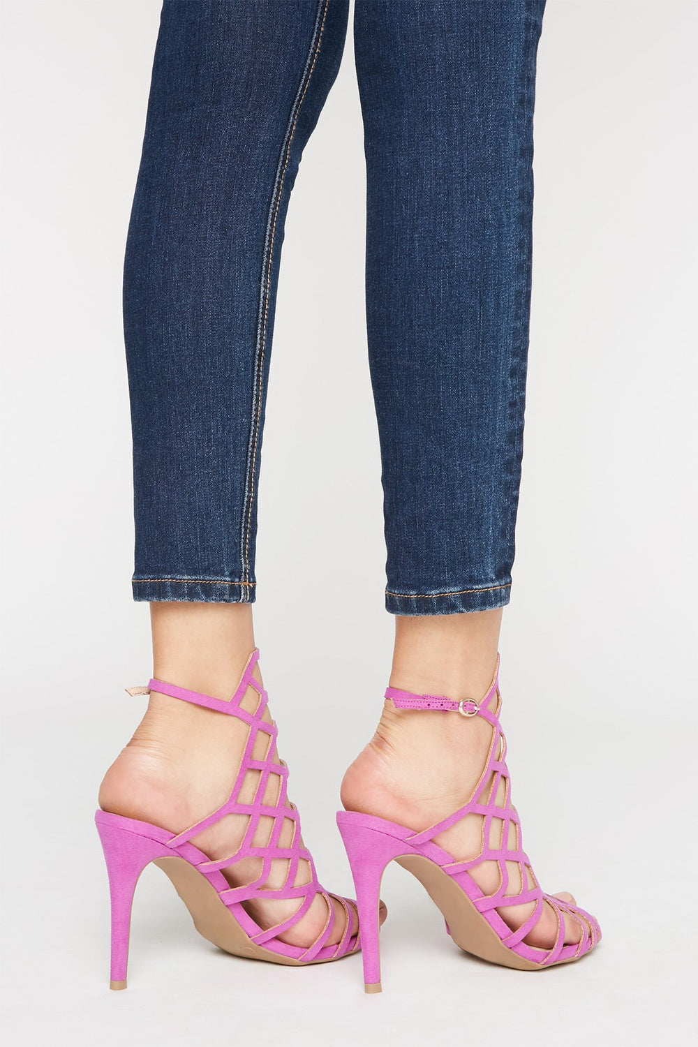 Women Escarpins à talons hauts avec motifs de cage géométriques en similisuède Violet