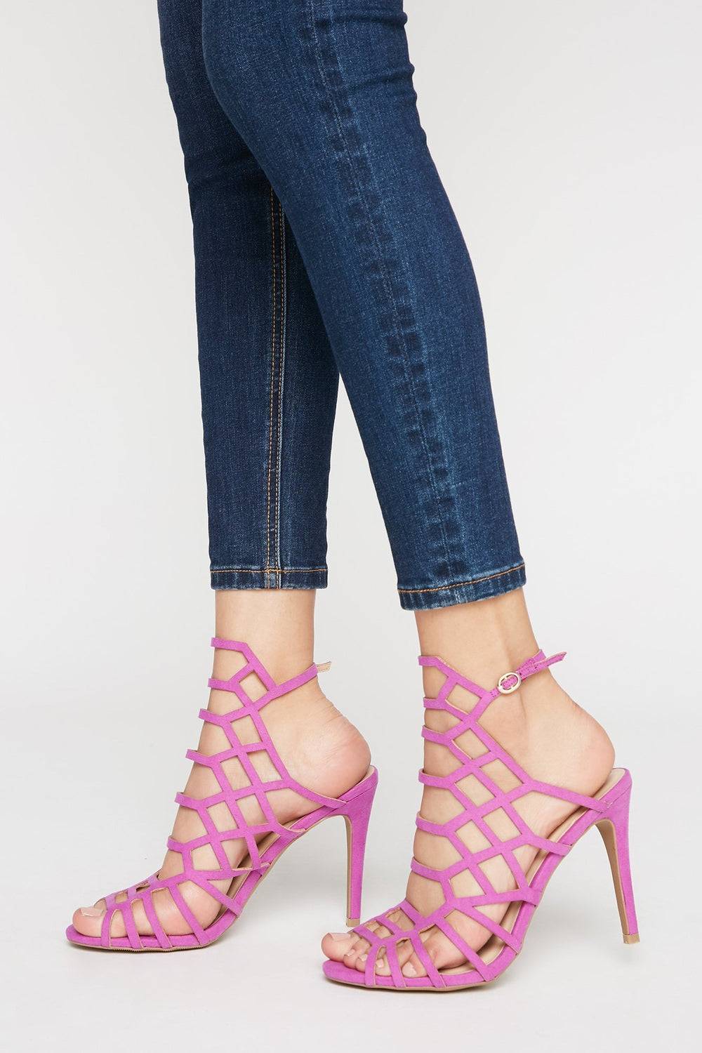 Women Escarpins à talons hauts avec motifs de cage géométriques en similisuède Violet
