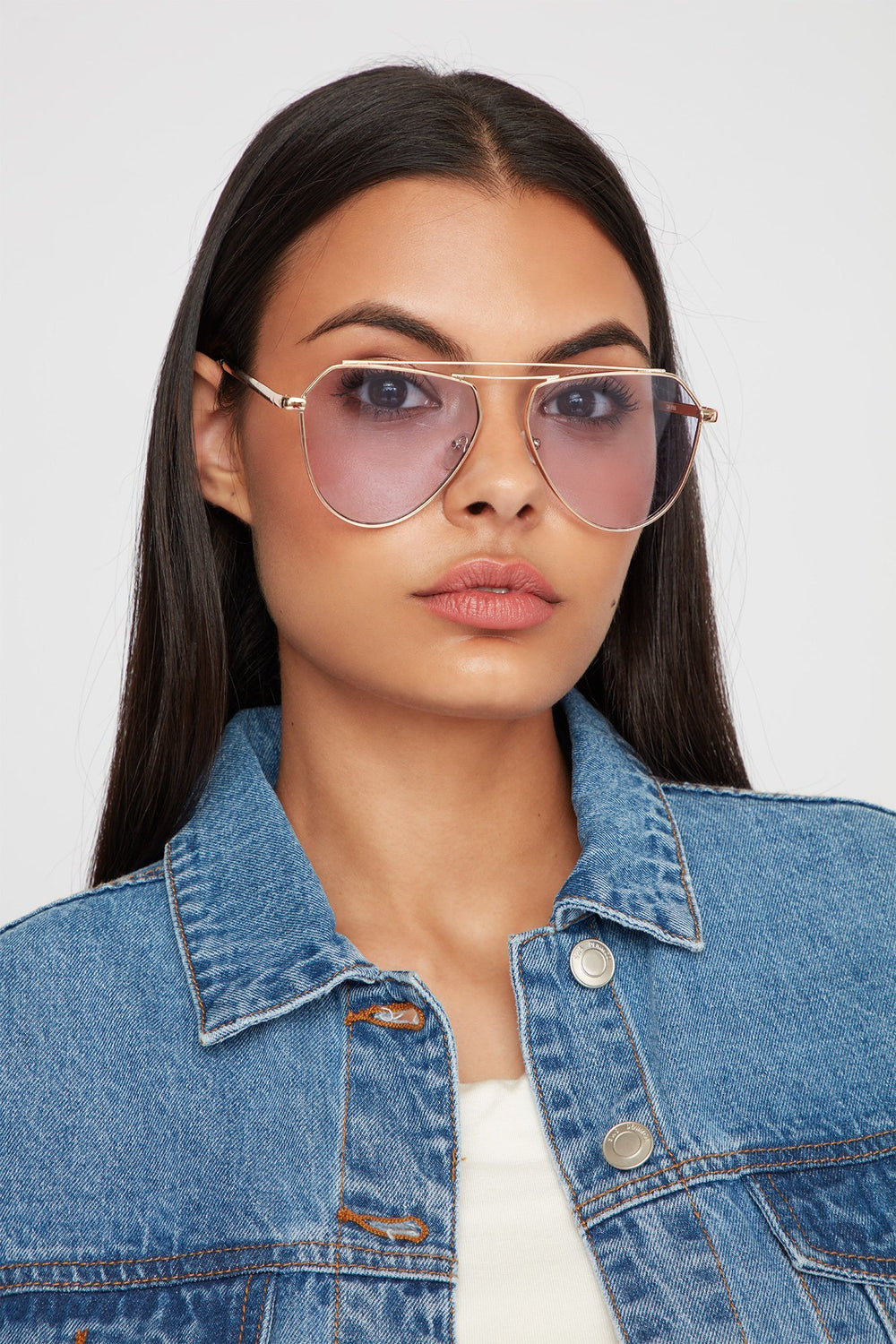 Women Lunettes de soleil aviateur avec barre double Violet