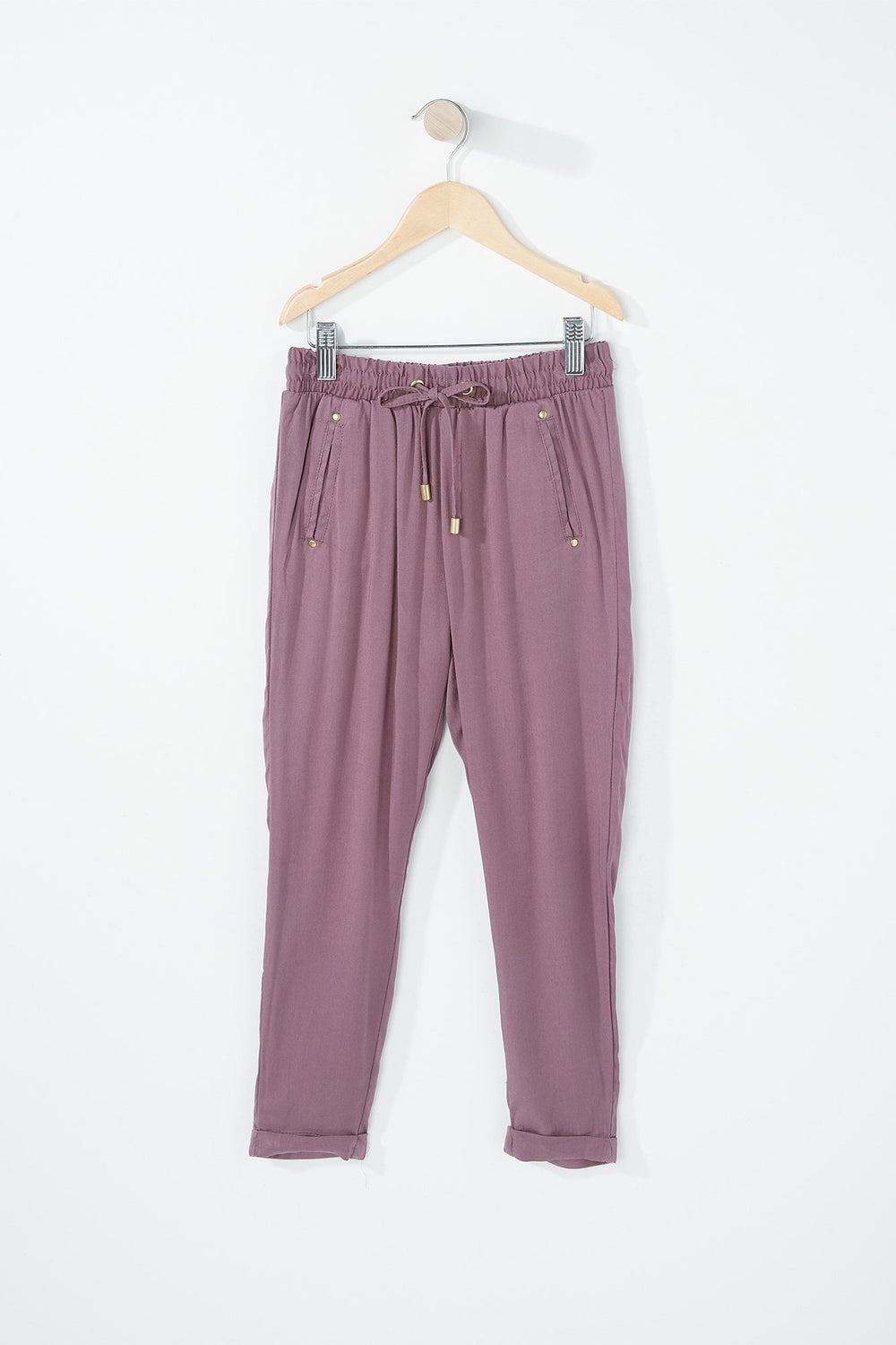 Kids Pantalon léger imprimé à taille coulissante et revers roulés pour fille Violet