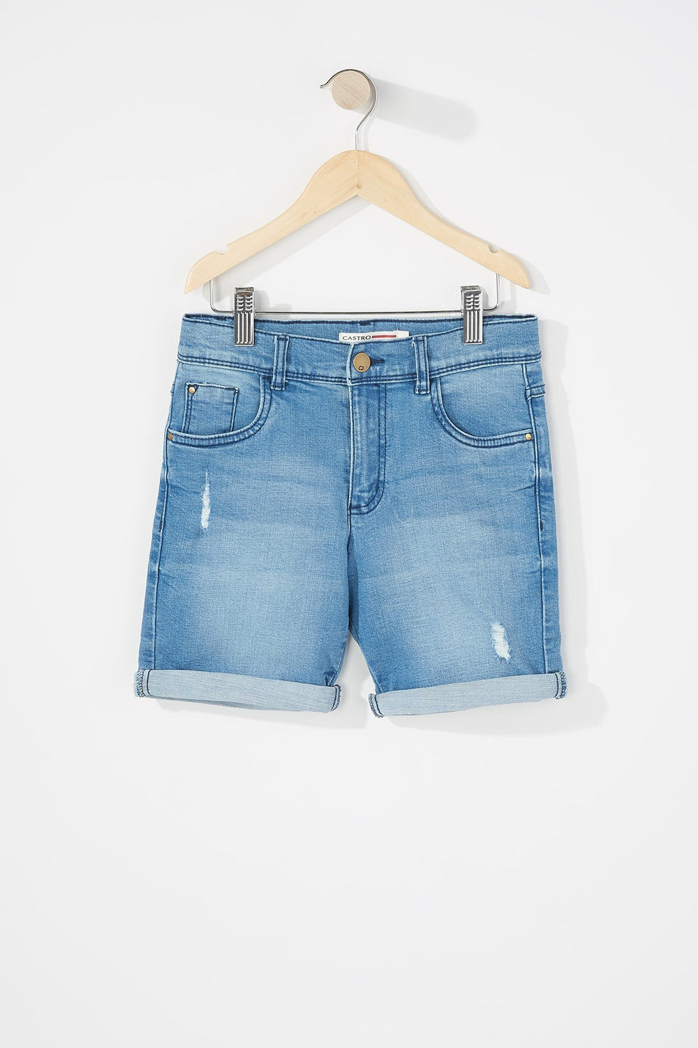 Kids Short en denim d'aspect usé à revers roulés pour bébé garçon Violet