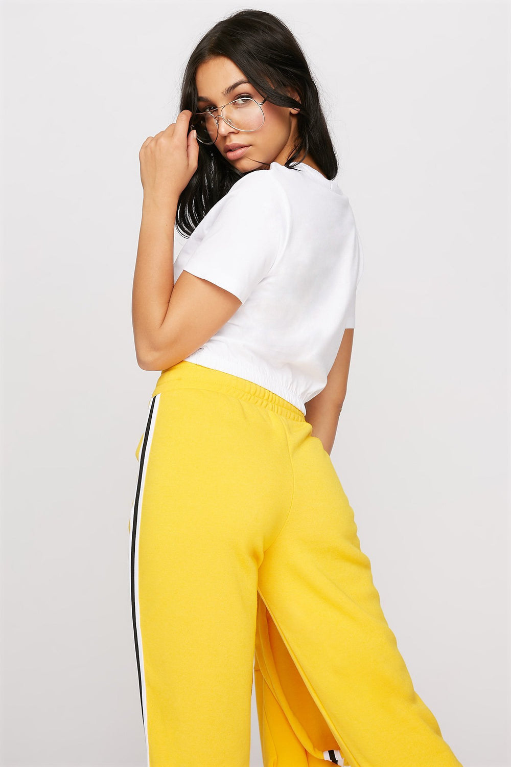 Women Cinched Cropped Crewneck T-Shirt White