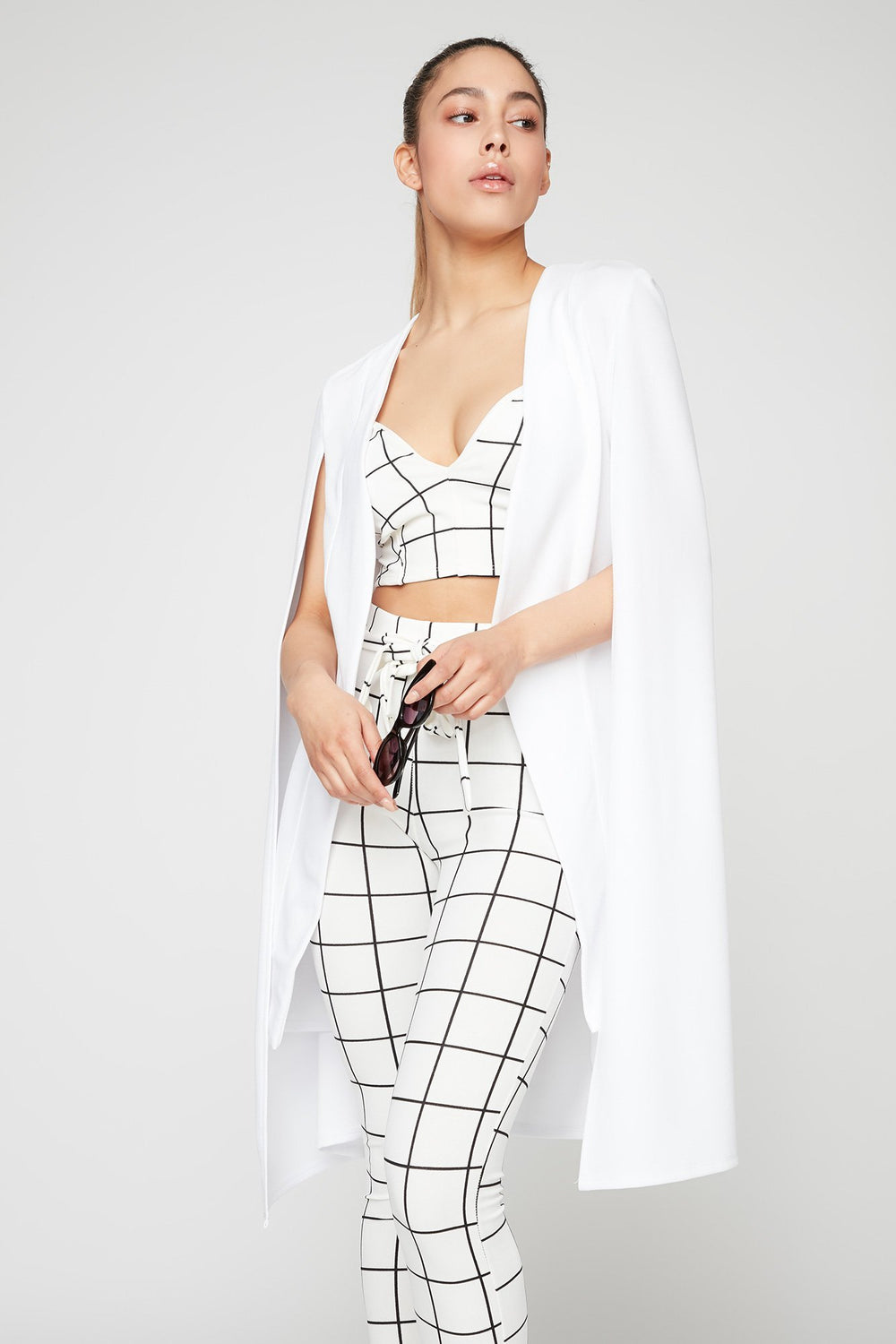 Women Crepe Longline Cape Blazer White