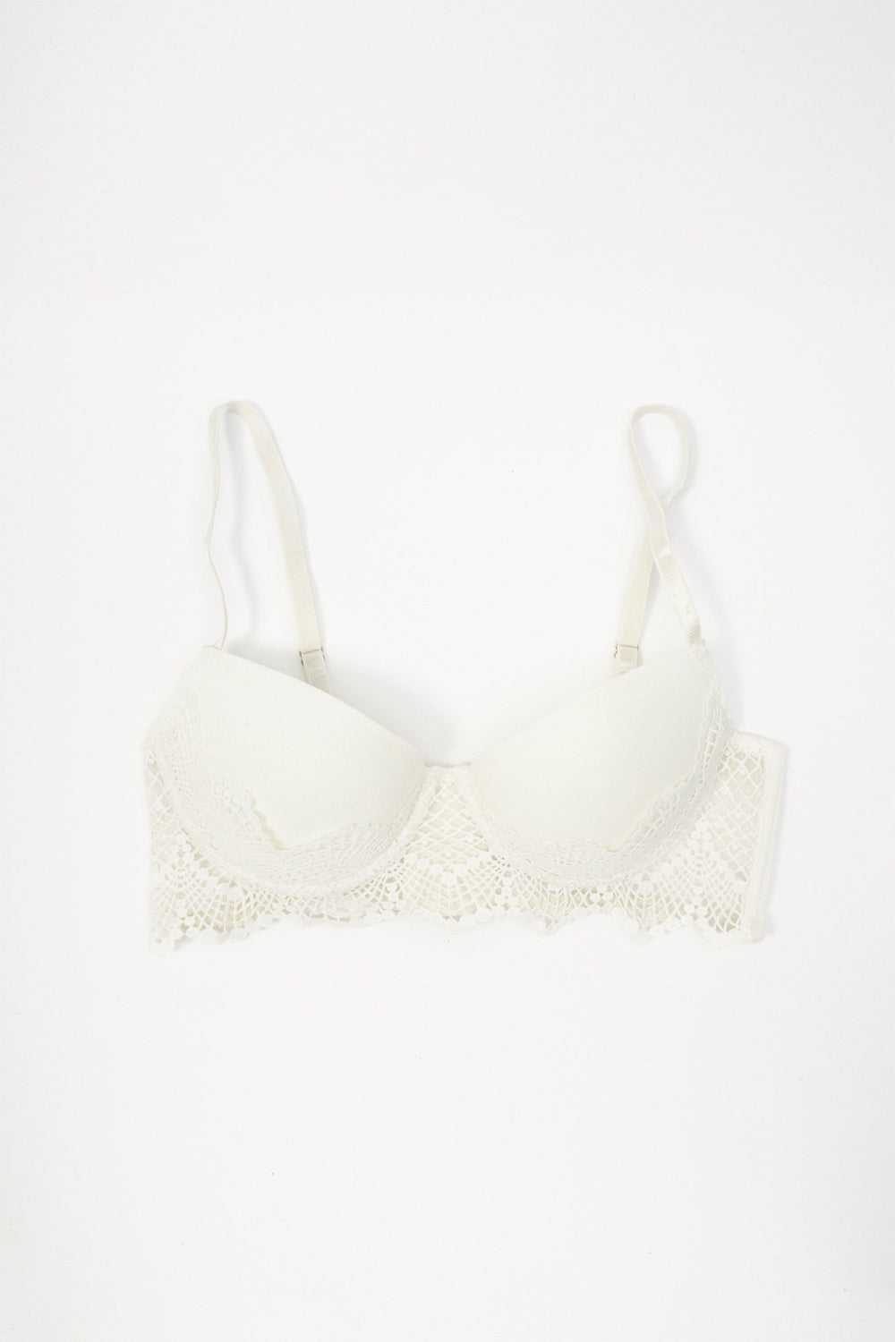 Women Crochet Trim Bra White