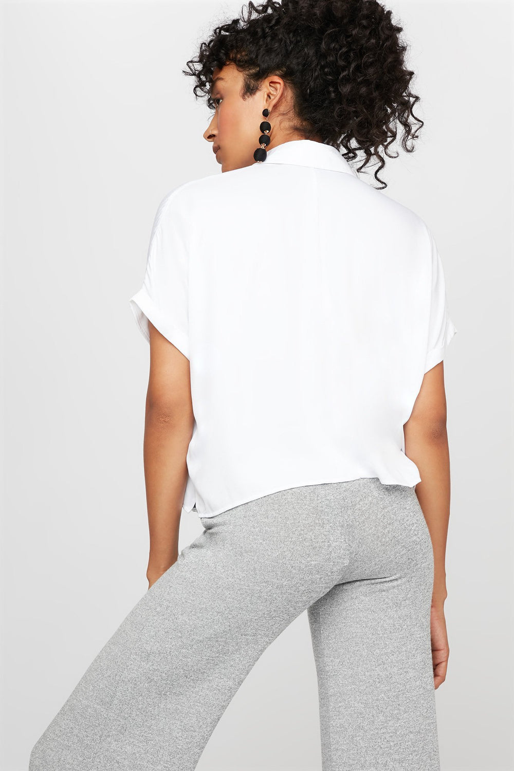 Women Cropped Button-Up Pocket Blouse White