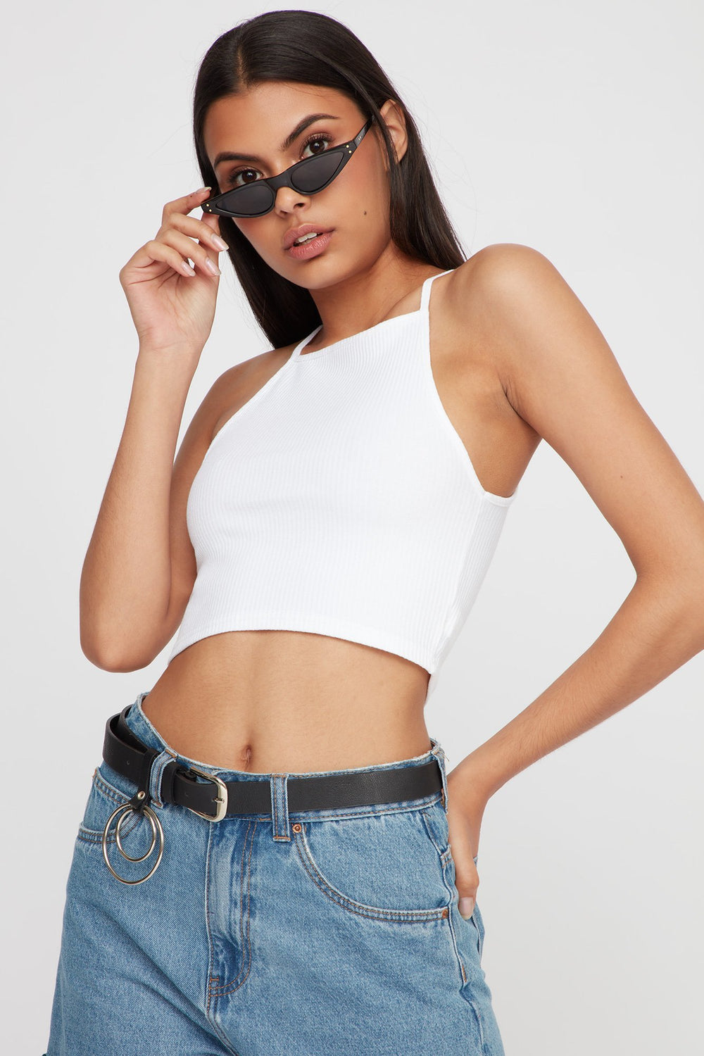 Women Cropped Ribbed Camisole White