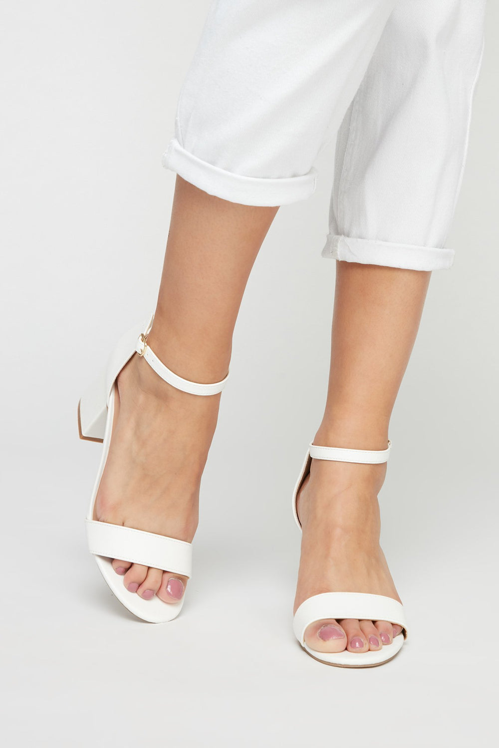 Women Faux-Suede Banded Cut-Out Heel Sandal White