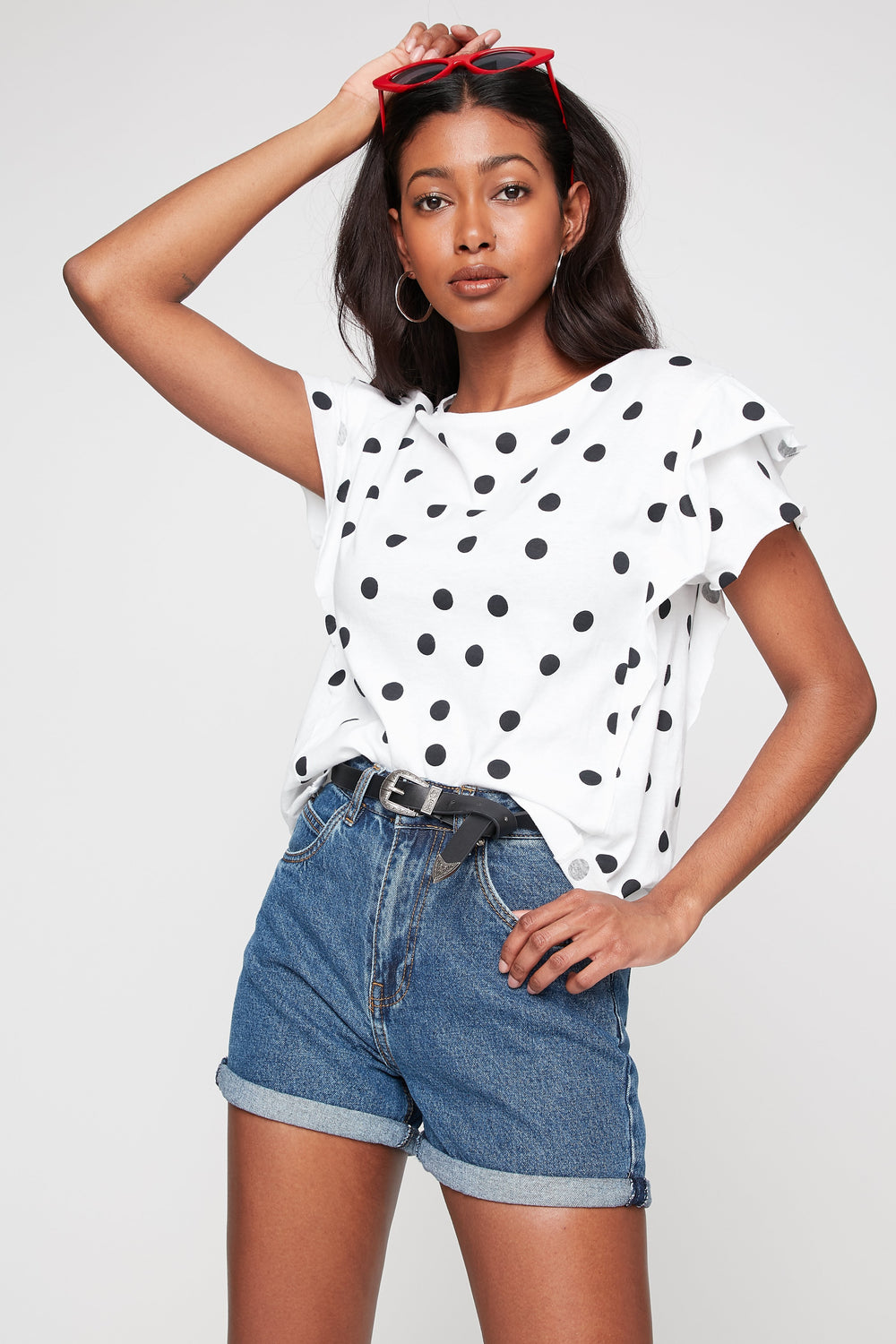 Women Floral Ruffle SleeveT-Shirt White