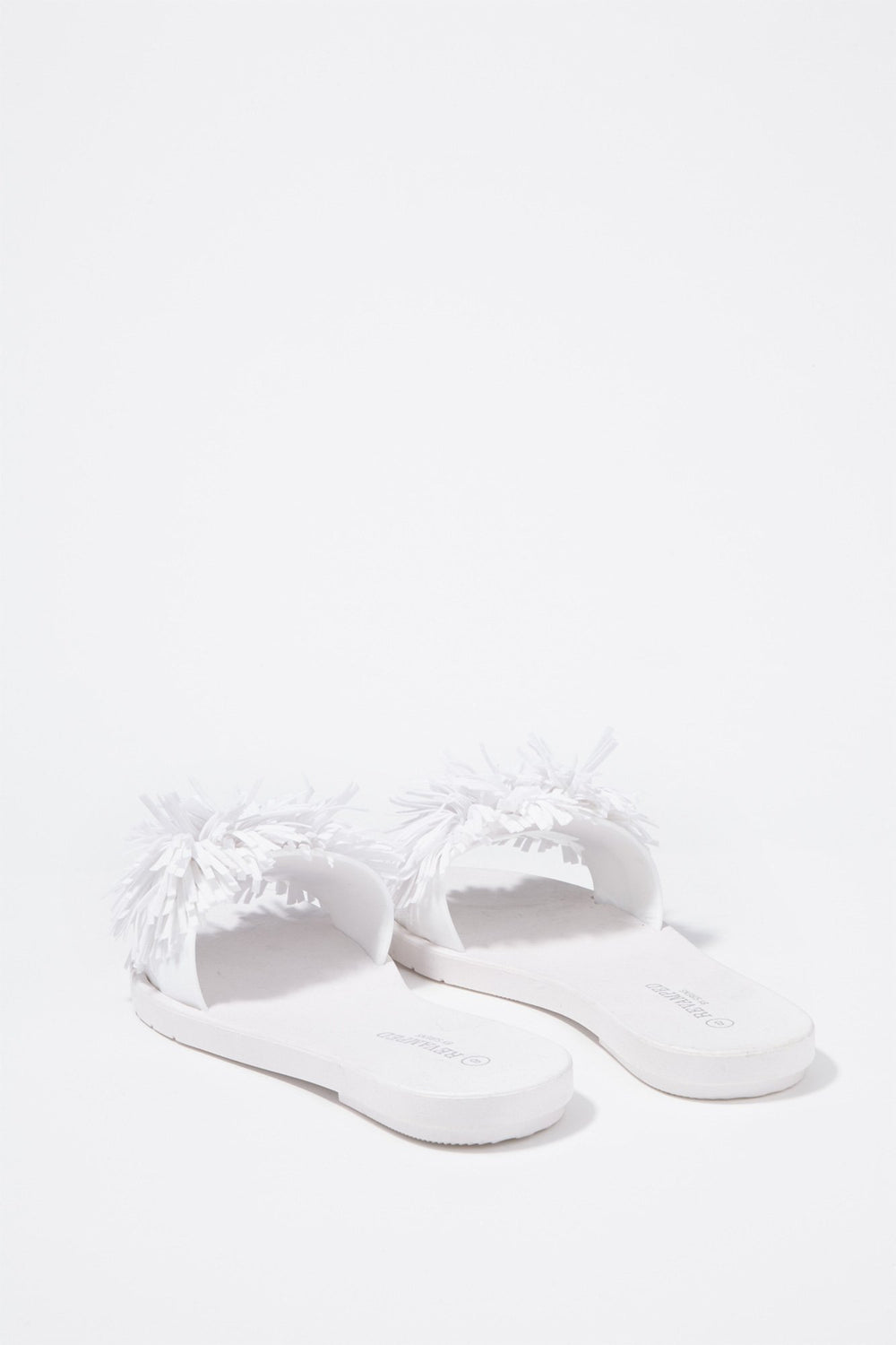 Women Fringe Banded Slider Sandal White