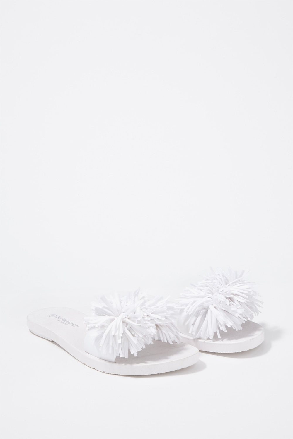 Women Fringe Banded Slider Sandal White