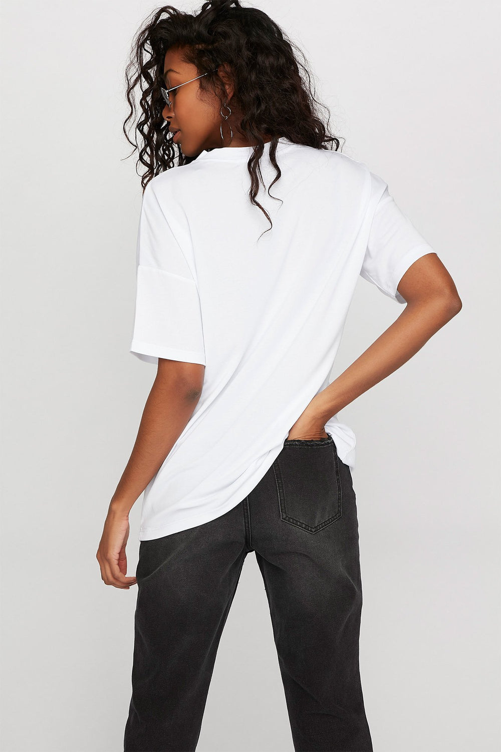 Women Grommet Detail Crewneck T-Shirt White