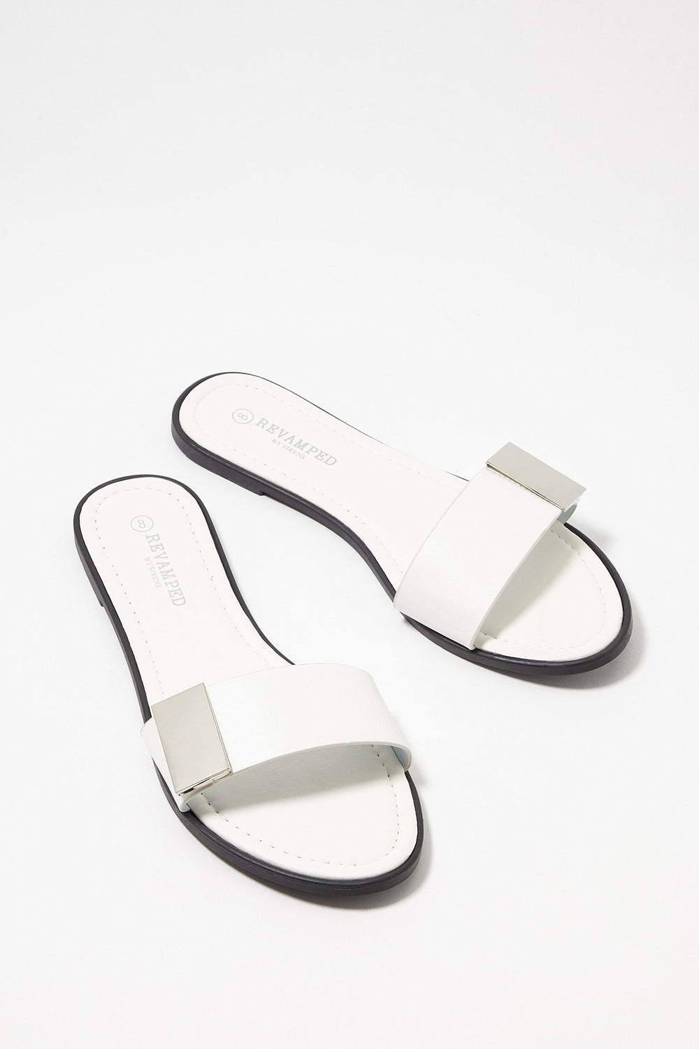 Women Metal Tip Banded Slip-On Sandal White