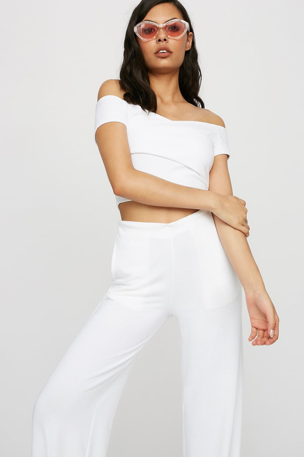 Women Off The Shoulder Crepe Cropped Blouse White