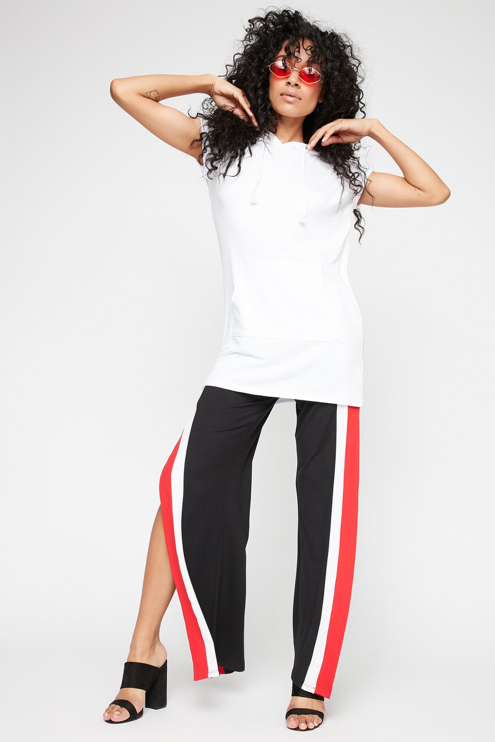 Women Oversized Drawstring Hooded T-Shirt White