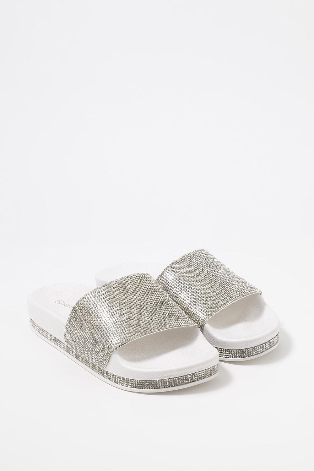 Women Rhinestone Glitter Platform Slider Sandal White