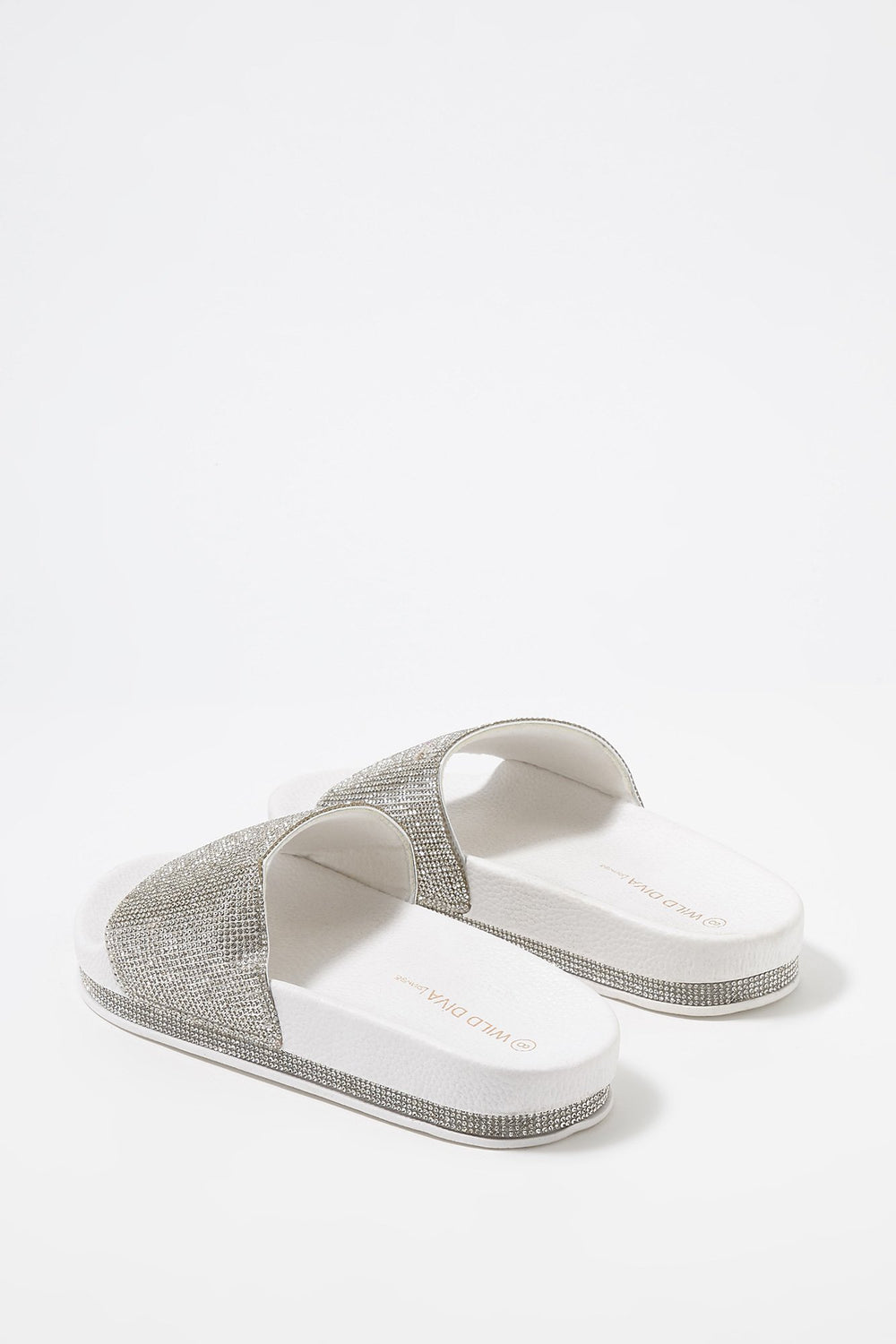 Women Rhinestone Glitter Platform Slider Sandal White