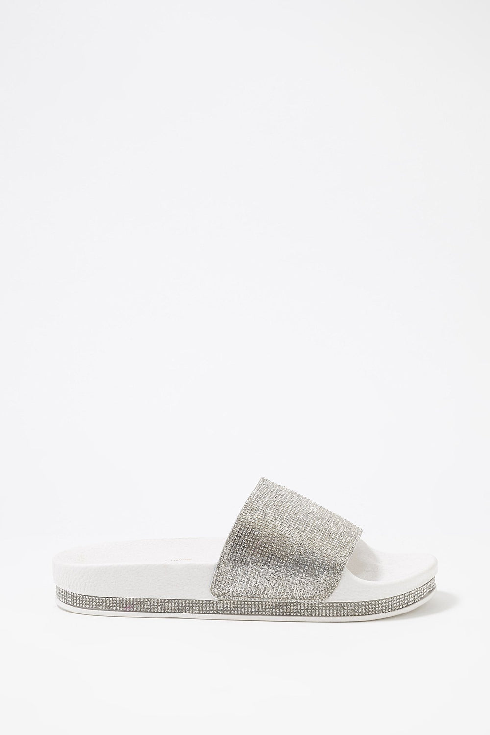 Women Rhinestone Glitter Platform Slider Sandal White