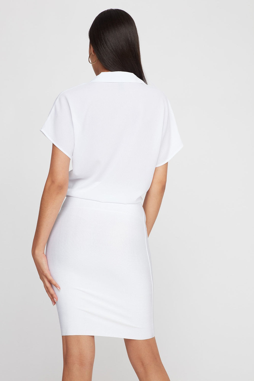 Women Ribbed High-Rise Bodycon Midi Skirt White